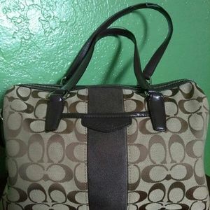 Coach Signature Khaki and Brown Satchel